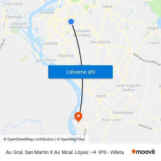 Av. Gral. San Martín X Av. Mcal. López to IPS - Villeta map
