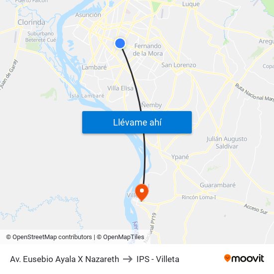 Av. Eusebio Ayala X Nazareth to IPS - Villeta map