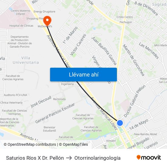 Saturios Ríos X Dr. Pellón to Otorrinolaringología map