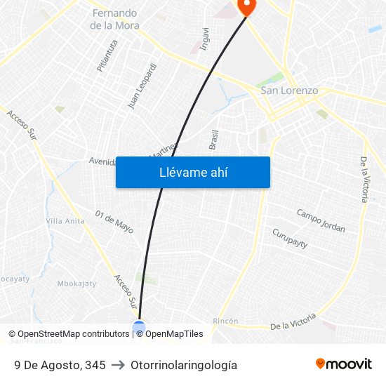 9 De Agosto, 345 to Otorrinolaringología map