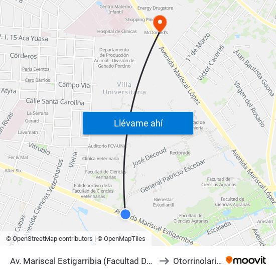 Av. Mariscal Estigarribia (Facultad De Ciencias Económicas) to Otorrinolaringología map