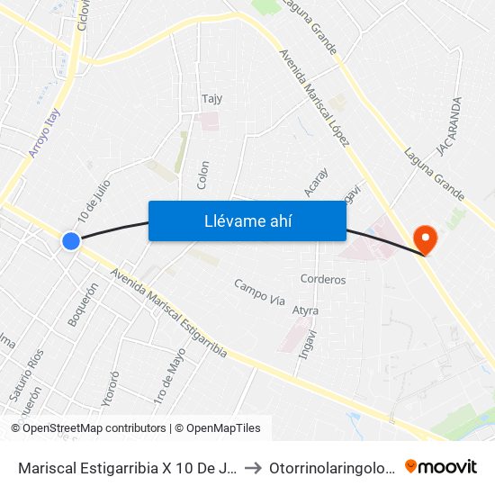 Mariscal Estigarribia X 10 De Julio to Otorrinolaringología map