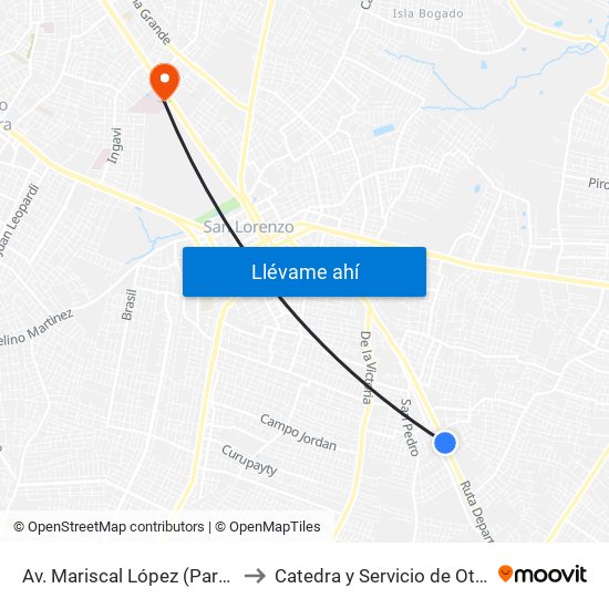 Av. Mariscal López (Parada Km. 17 (1/2)) to Catedra y Servicio de Otorrinolaringologia map