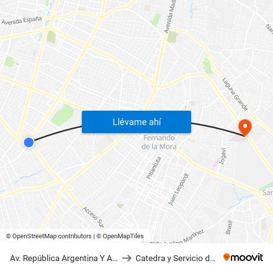 Av. República Argentina Y Av. Dr. Fernando De La Mora to Catedra y Servicio de Otorrinolaringologia map