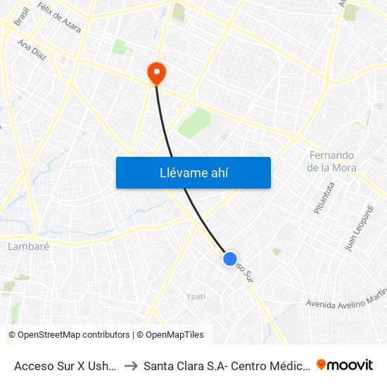 Acceso Sur X Usher Ríos to Santa Clara S.A- Centro Médico Privado map