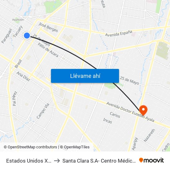 Estados Unidos X Azara to Santa Clara S.A- Centro Médico Privado map