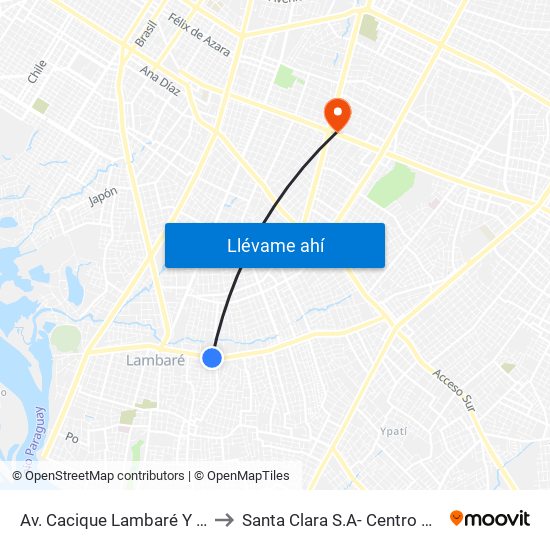 Av. Cacique Lambaré Y Calle Escobar to Santa Clara S.A- Centro Médico Privado map