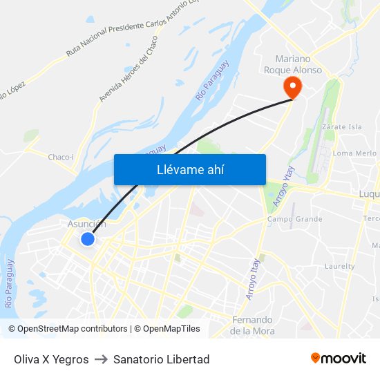 Oliva X Yegros to Sanatorio Libertad map