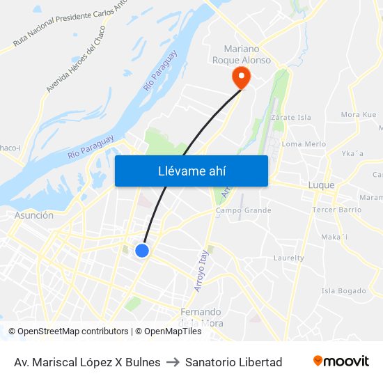 Av. Mariscal López X Bulnes to Sanatorio Libertad map