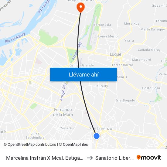 Marcelina Insfrán X Mcal. Estigarribia to Sanatorio Libertad map