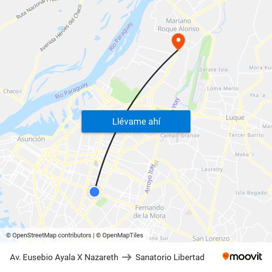 Av. Eusebio Ayala X Nazareth to Sanatorio Libertad map