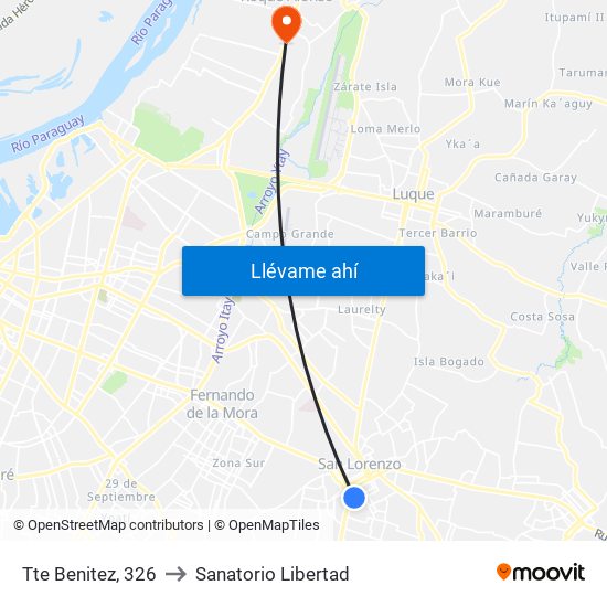 Tte Benitez, 326 to Sanatorio Libertad map