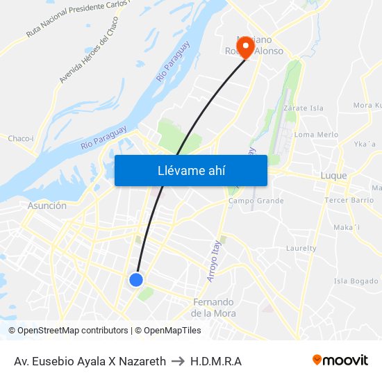 Av. Eusebio Ayala X Nazareth to H.D.M.R.A map