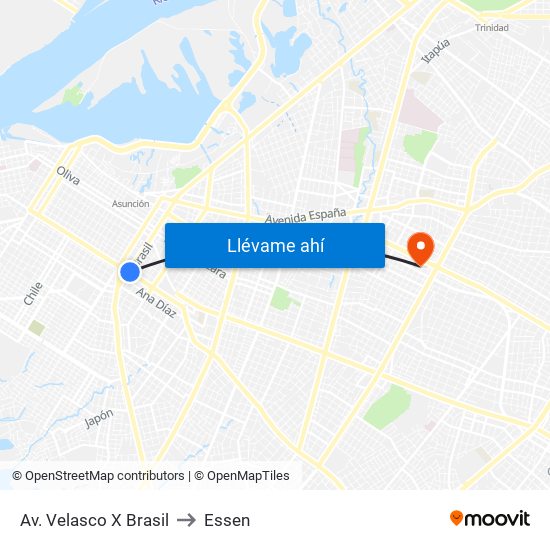 Av. Velasco X Brasil to Essen map