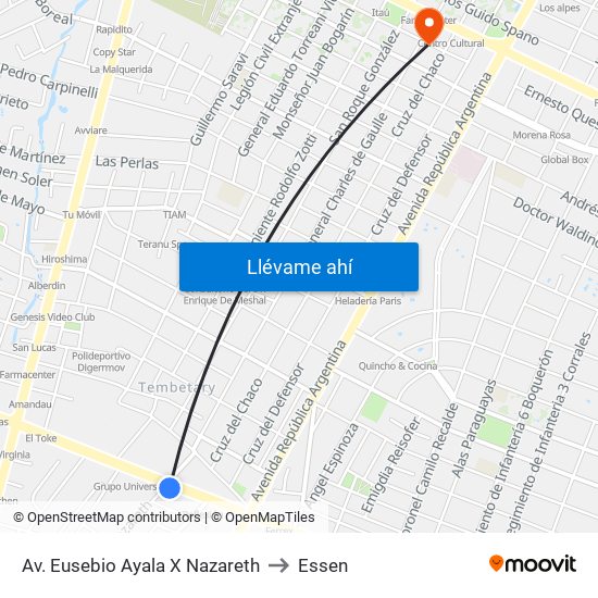 Av. Eusebio Ayala X Nazareth to Essen map