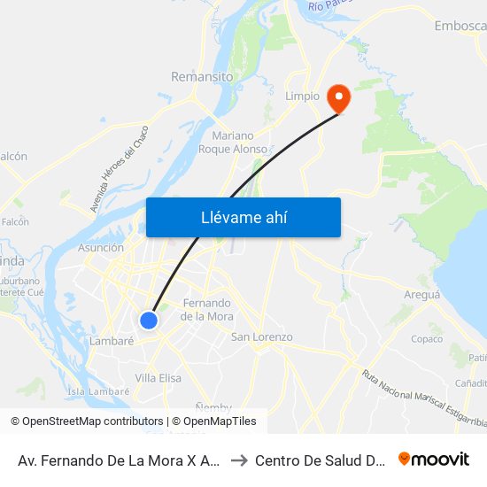 Av. Fernando De La Mora X Av. Argentina to Centro De Salud De Salado map