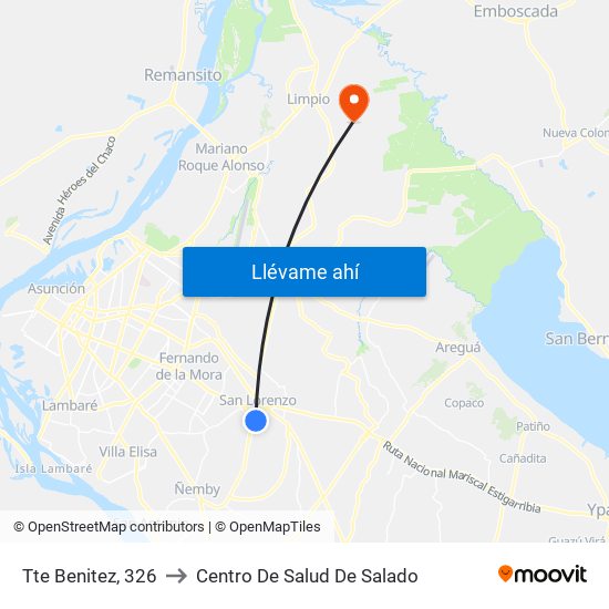 Tte Benitez, 326 to Centro De Salud De Salado map