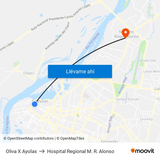 Oliva X Ayolas to Hospital Regional M. R. Alonso map