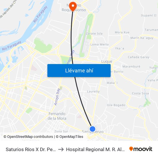 Saturios Ríos X Dr. Pellón to Hospital Regional M. R. Alonso map