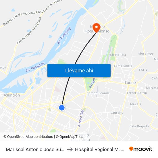 Mariscal Antonio Jose Sucre, 1411 to Hospital Regional M. R. Alonso map