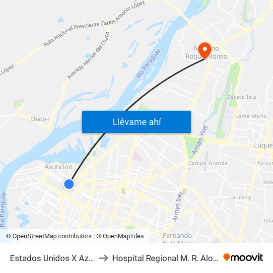 Estados Unidos X Azara to Hospital Regional M. R. Alonso map