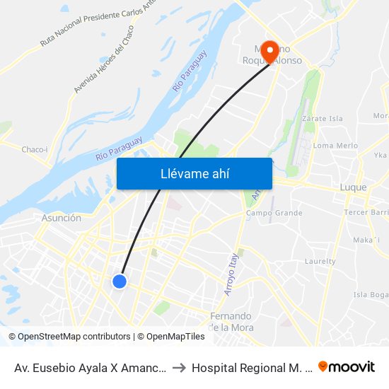 Av. Eusebio Ayala X Amancio González to Hospital Regional M. R. Alonso map