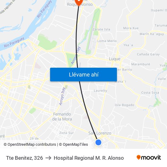 Tte Benitez, 326 to Hospital Regional M. R. Alonso map