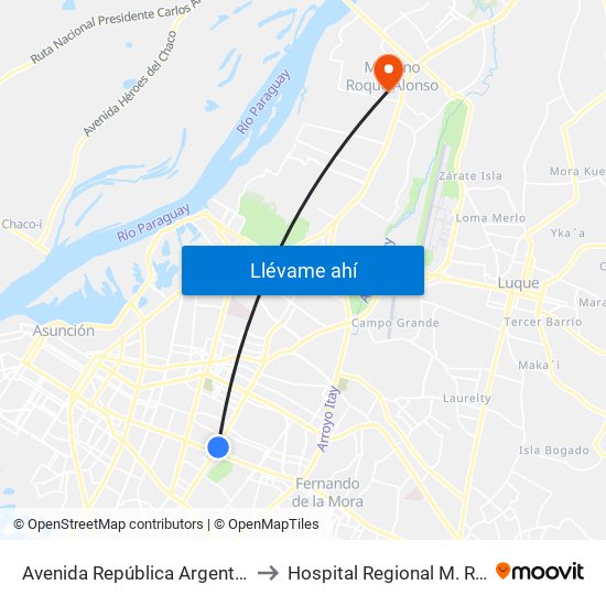 Avenida República Argentina, 1864 to Hospital Regional M. R. Alonso map