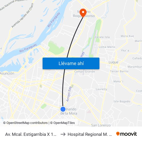 Av. Mcal. Estigarribia X 14 De Mayo to Hospital Regional M. R. Alonso map