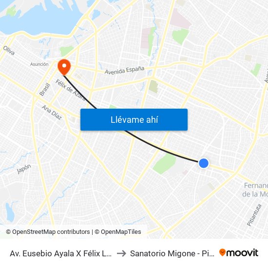 Av. Eusebio Ayala X Félix Lopéz to Sanatorio Migone - Piso 9 map