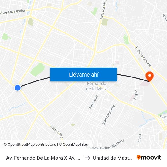 Av. Fernando De La Mora X Av. Argentina to Unidad de Mastologia map