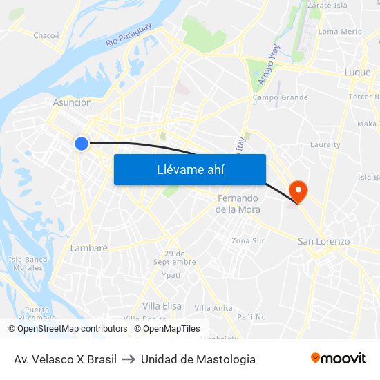 Av. Velasco X Brasil to Unidad de Mastologia map