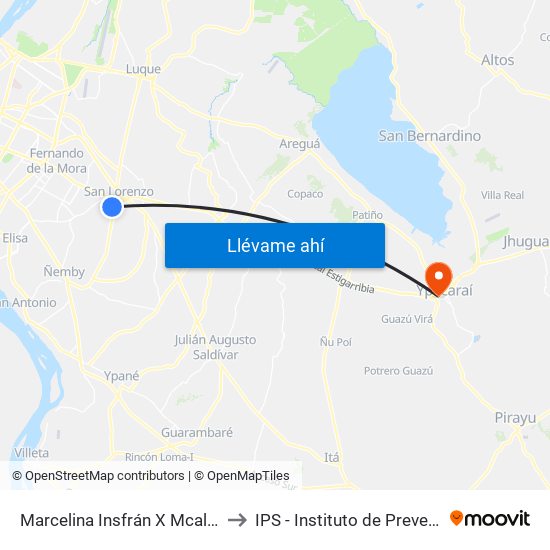 Marcelina Insfrán X Mcal. Estigarribia to IPS - Instituto de Prevención Social map
