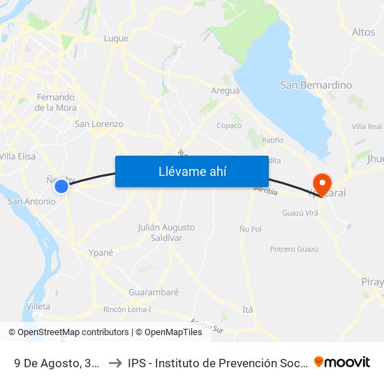 9 De Agosto, 345 to IPS - Instituto de Prevención Social map