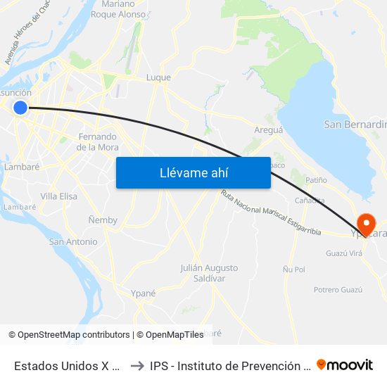 Estados Unidos X Azara to IPS - Instituto de Prevención Social map