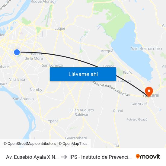 Av. Eusebio Ayala X Nazareth to IPS - Instituto de Prevención Social map
