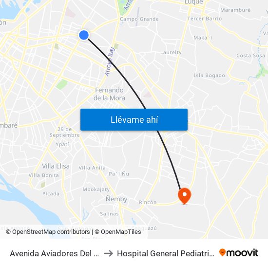 Avenida Aviadores Del Chaco, 1669 to Hospital General Pediatrico UTI Cardio map
