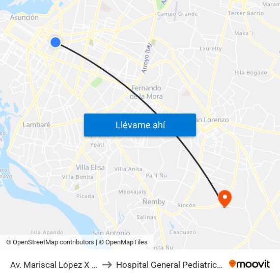 Av. Mariscal López X Melgarejo to Hospital General Pediatrico UTI Cardio map