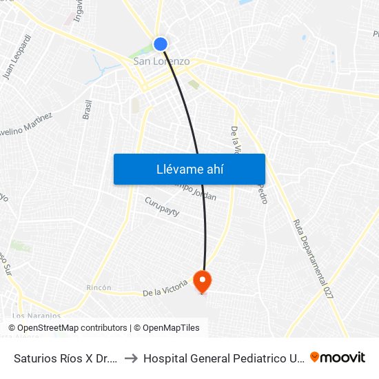 Saturios Ríos X Dr. Pellón to Hospital General Pediatrico UTI Cardio map