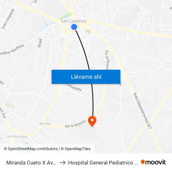 Miranda Cueto X Av. España to Hospital General Pediatrico UTI Cardio map