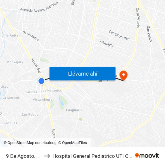 9 De Agosto, 345 to Hospital General Pediatrico UTI Cardio map