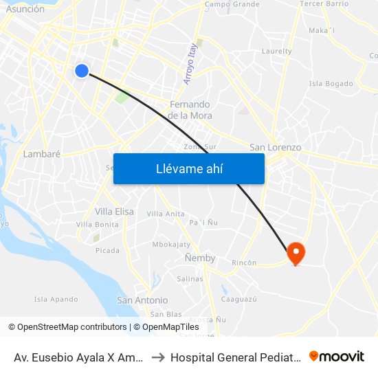 Av. Eusebio Ayala X Amancio González to Hospital General Pediatrico UTI Cardio map