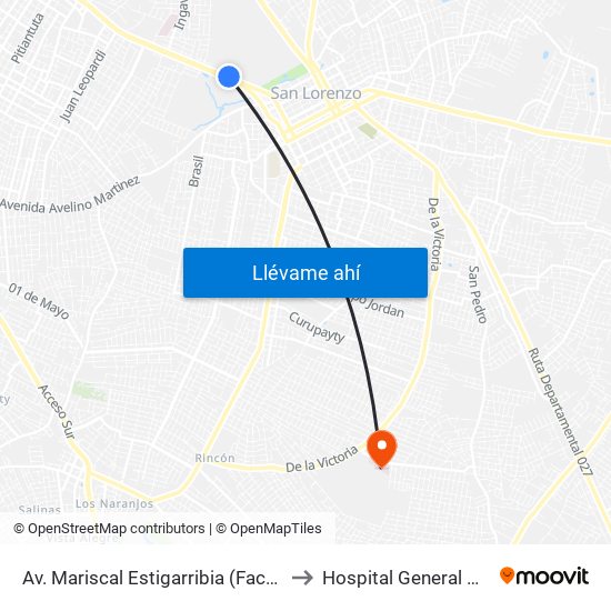 Av. Mariscal Estigarribia (Facultad De Ciencias Económicas) to Hospital General Pediatrico UTI Cardio map