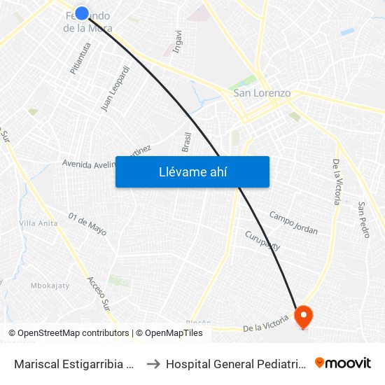 Mariscal Estigarribia X 10 De Julio to Hospital General Pediatrico UTI Cardio map