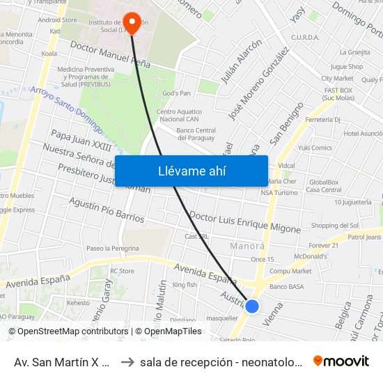 Av. San Martín X Austria to sala de recepción - neonatología HCIPS map