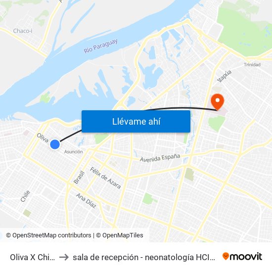 Oliva X Chile to sala de recepción - neonatología HCIPS map