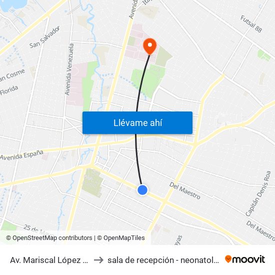 Av. Mariscal López X Bulnes to sala de recepción - neonatología HCIPS map