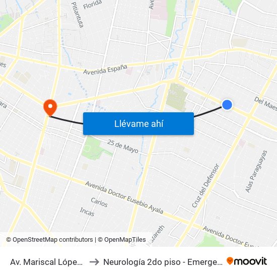 Av. Mariscal López X Bulnes to Neurología 2do piso - Emergencias Médicas map