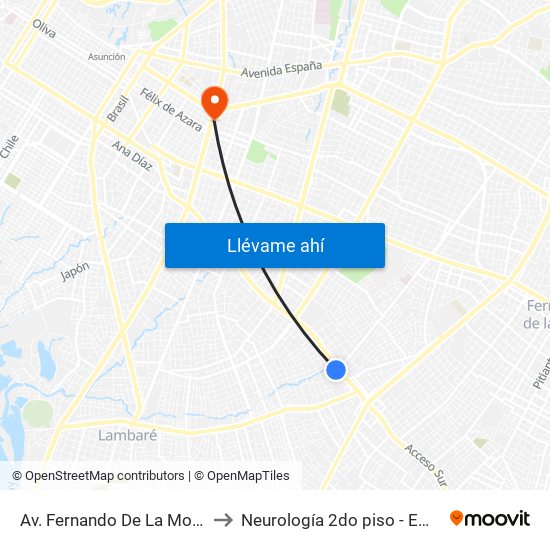 Av. Fernando De La Mora X De La Victoria to Neurología 2do piso - Emergencias Médicas map
