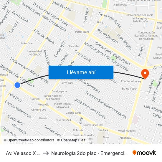 Av. Velasco X Brasil to Neurología 2do piso - Emergencias Médicas map